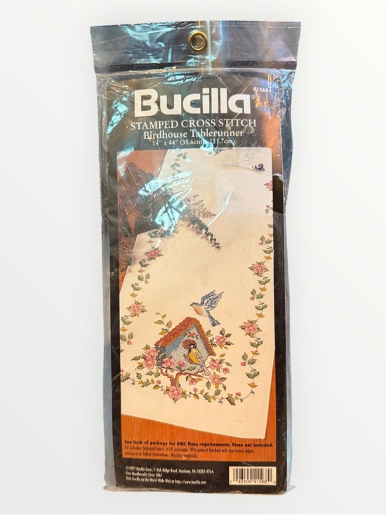 Bucilla Other - Bucilla Stamped Cross Stitch Fabric Birdhouse Table Runner- No Floss- #41568